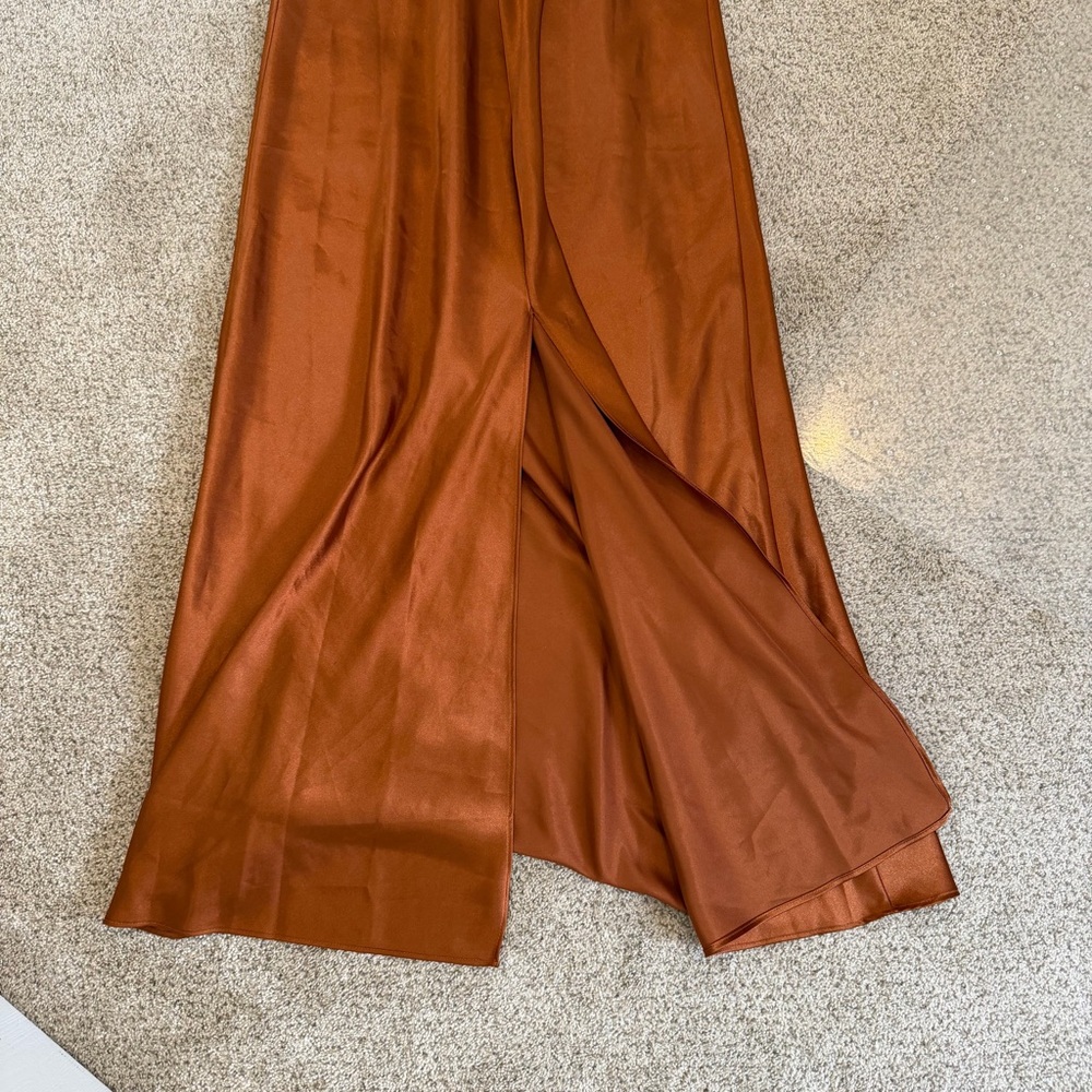 Frederick’s of Hollywood Burnt Orange Satin Slip Dress Maxi Strapy Sexy Large - Picture 4 of 9